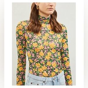Maje Floral Sheer Lightweight Turtleneck Top Size 2 Small
